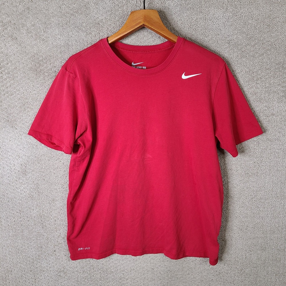 Nike Shirt Mens Large Red Athletic Cut Cotton Blend Dri-Fit Short Sleeve Casual
